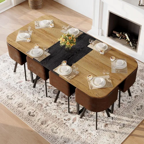 Vista 15 de Juego de mesa de comedor redonda de 39.5 pulgadas para 4, juego de mesa de comedor de 5 piezas con 4 sillas plegables, juego de sillas de mesa