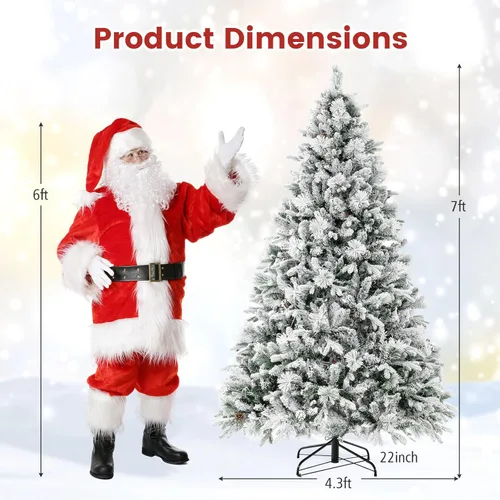Vista 8 de Goplus - Árbol de Navidad artificial de 7 pies con nieve ya colocada, árbol de Navidad artificial con bisagras, con 320 luces LED multicolor, 8