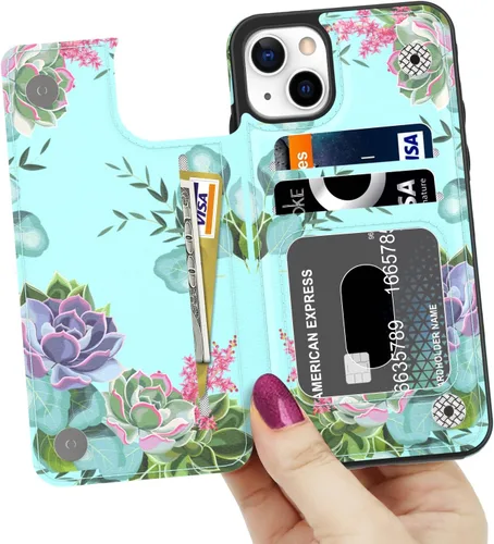Vista 852 de LETO para iPhone 15 Pro Funda tipo cartera - Tapa tipo folio con patada - Diseños de moda - Tarjetero - Funda protectora para mujeres y niñas - 6.1