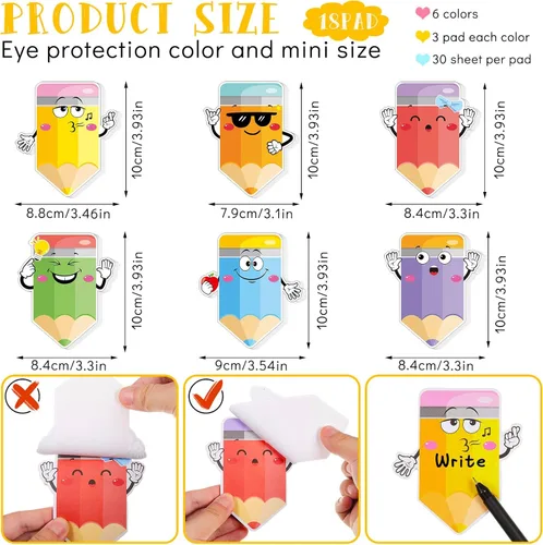 Vista 2 de 540 hojas de notas adhesivas para lápices, bonitos blocs de notas autoadhesivos, divertidos blocs de notas adhesivas para niños, estudiantes, aula