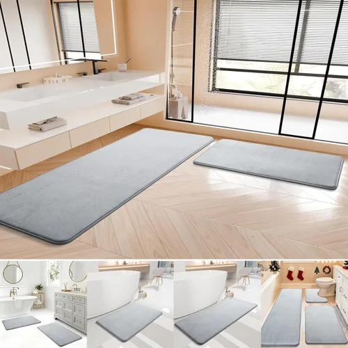 Vista 2 de Juego de alfombras de baño de 3 piezas y tapete de baño, extra suave, absorbente, de secado rápido, antideslizante, tapete multiusos para lavandería
