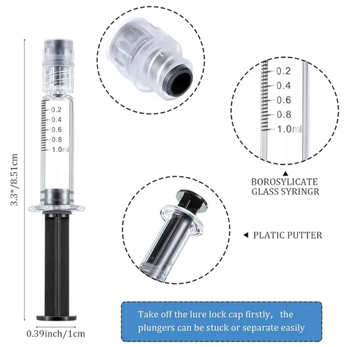 Vista 3 de Nuanchu Jeringa de vidrio de borosilicato de 0.3 fl oz, dispensador de conector Luer sin aguja, resistente al calor, herramienta de medición precisa