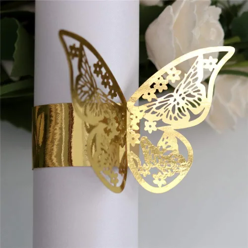 Vista 10 de Lavandi Servilletas de papel de mariposa 3D, 100 unidades, para bodas, fiestas, decoración de mesa, restaurante (dorado)