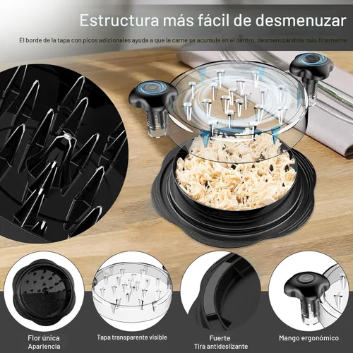 Vista 3 de SURETIVIAN Desmenuzadora de Pollo Desmenuzadora Grande de Pechuga de Pollo Herramienta Giratoria con Cepillo y Tenedor, Máquina Desmenuzadora