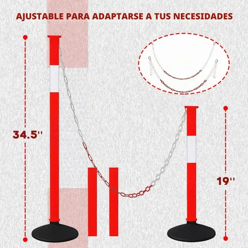 Vista 3 de Paquete de 4 conos de delineador de tráfico con base pesada y collares reflectantes, barrera de seguridad verde ajustable con cadenas de plástico