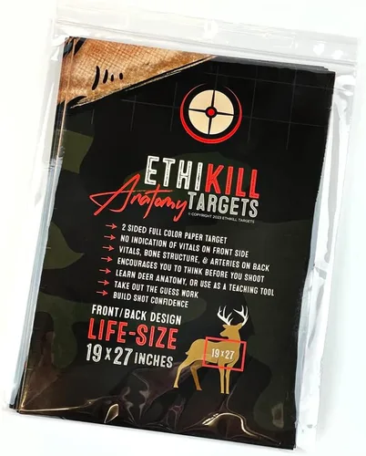 Vista 6 de EthiKill - Objetivo de rango de papel de 2 caras de Deer Vitals para tiro con arco y cazadores de rifles, ilustración de anatomía realista, 19 x 27
