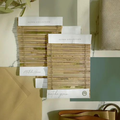 MOOD Persianas de bambú personalizadas | Aloha | Persianas romanas de bambú inalámbricas para ventanas y puertas (tejido natural) | Aloha