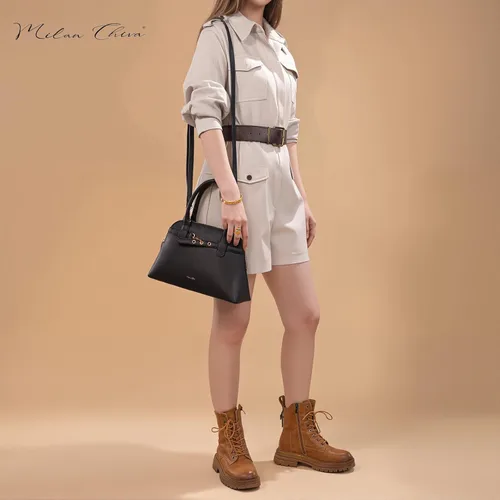 Vista 3 de Milan Chiva Bolso bandolera con diseño de cúpula para mujer, con textura y asa superior, con detalle de cinturón