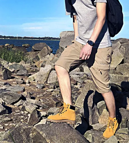 Vista 6 de EXEKE Pantalones cortos de senderismo ligeros para hombre, elásticos, de secado rápido, con múltiples bolsillos