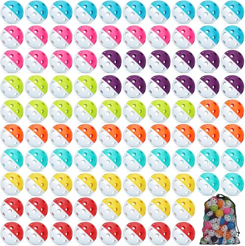 Vista 10 de Coopay Paquete de 12/50/100 pelotas de práctica de béisbol, bolas de entrenamiento de plástico, bolas de sóftbol huecas ligeras con una bolsa