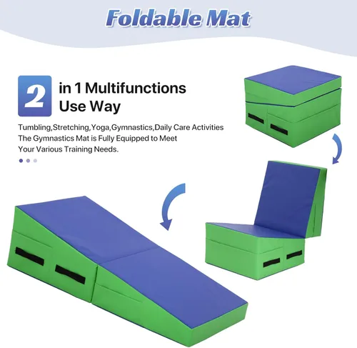 Vista 6 de Gymnastics Cheese Mat for Kid Adult, Folding Tumbling Mat for Home Gym, Incline Wedge With Non-Slip PVC Surface & Handle.