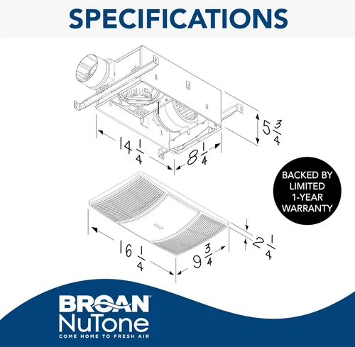 Vista 3 de Broan-NuTone BHFLED80 PowerHeat - Extractor de baño, calentador y combinación de luz LED, interruptor de tres balancines de 80 CFM y P3RW