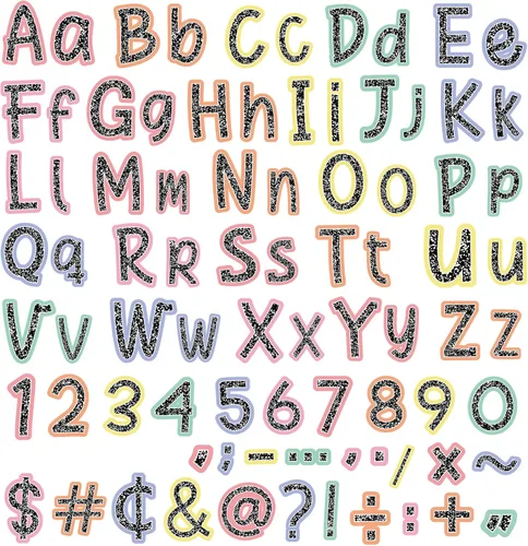 Vista 22 de 260 piezas de letras en blanco y negro para tablón de anuncios de aula, paquete combinado de letras de 4 pulgadas, juego de puntos y rayas