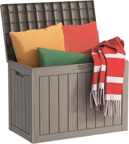 Vista 14 de DRATO Caja de almacenamiento para cubierta de 31 galones, caja de almacenamiento para exteriores para cojines de patio, herramientas de jardín, caja