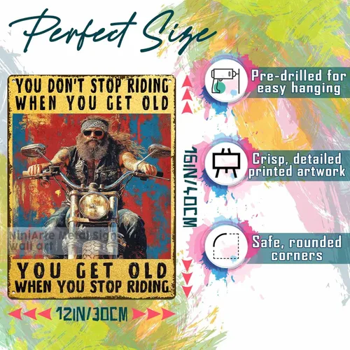 Vista 131 de Letrero de metal con texto en inglés "I Do What I Want Cat Riding Motorcycle Retro Wall Art Decor for Home Office Bar Wall Decor 8x12