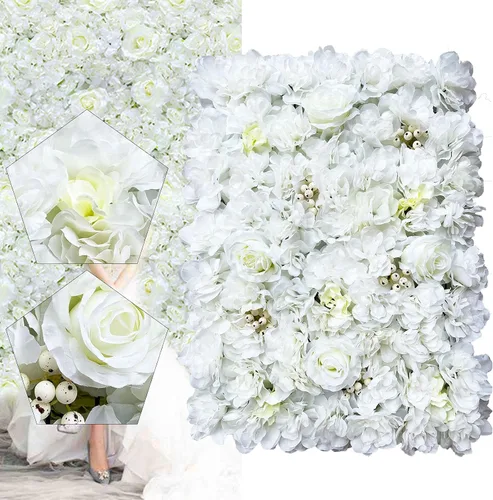 Vista 9 de 12 paneles de pared de flores artificiales, telón de fondo floral de 24 x 16 pulgadas, decoración de pared de flores de seda con rosas de seda