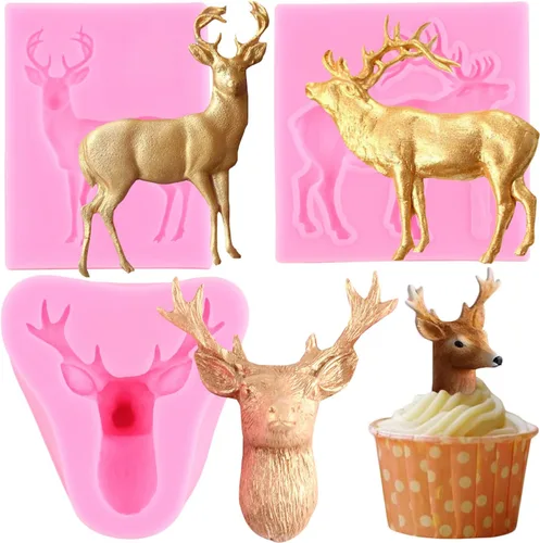 Molde de silicona para ciervos de Navidad, moldes de fondant 3D, molde de alce para decoración de pasteles de Navidad, decoración de cupcakes,