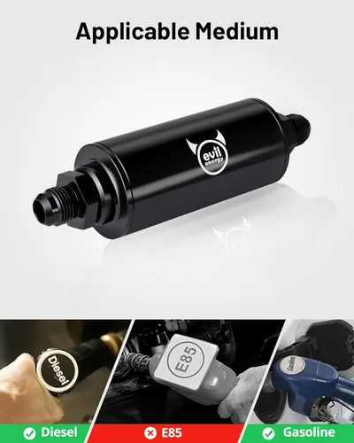 Vista 6 de EVIL ENERGY Filtro de combustible en línea de 40 micrones con adaptador 6AN 8AN 10AN Universal 60MM