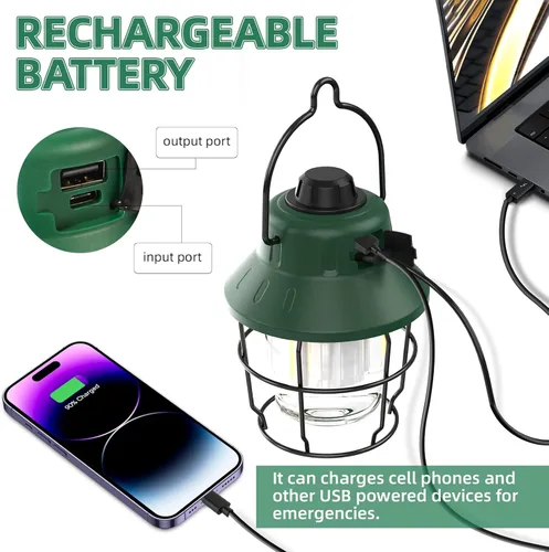 Vista 3 de JINIU Linterna LED recargable para campamento, mini linterna impermeable retro portátil, 1000 lm, 3 modos de luz (2700-6500 K) brillo de atenuación