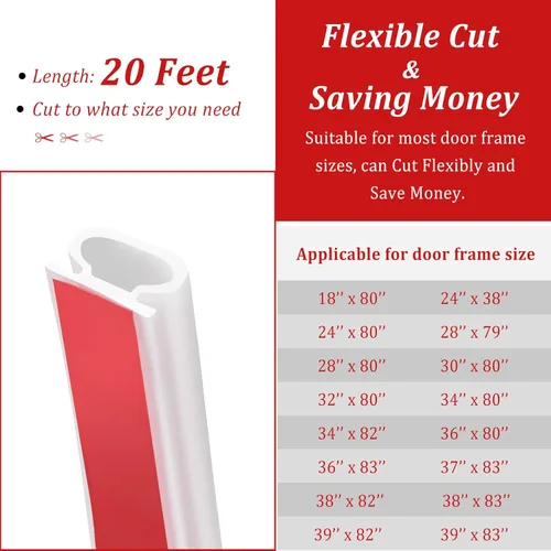 Vista 7 de Burlete de Goma para Clima de 20 Pies, Tira de Sellado para Puerta, Base Autoadhesiva en Forma de D, Burlete para Puerta para Aislamiento de Marco