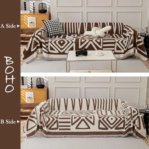 Vista 2 de Handontime - Funda de sofá reversible de felpilla para perros, estilo bohemio, lavable, para sofá de 3 plazas, 71 x 102 pulgadas, chocolate oscuro