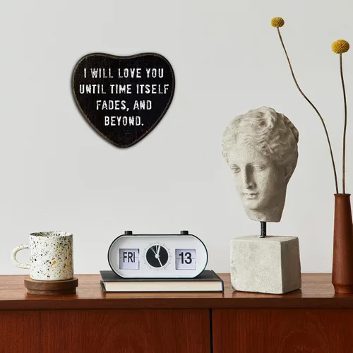 Vista 3 de Decoración gótica de pared para el día de San Valentín – I Will Love You – Placa en forma de corazón negro – Letrero colgante de madera – Decoración