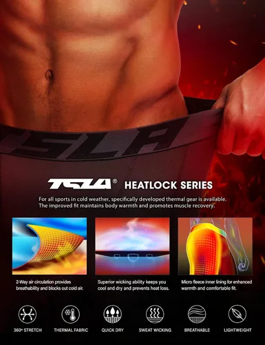 Vista 6 de TSLA - Pantalones de compresión térmica para hombres, calzas deportivas para correr, ropa base de invierno