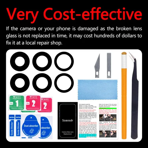 Vista 7 de 2 piezas de repuesto originales de Soaosdr para lente de cámara trasera trasera para iPhone 13 Pro y iPhone 13 Pro Max con adhesivo preinstalado+kit