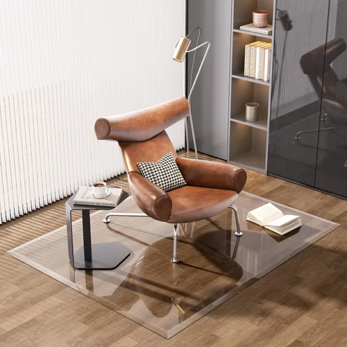 Vista 13 de [Vidrio templado] Tapete para silla de vidrio con borde biselado de 36 x 36 pulgadas con borde pulido, tapete transparente para silla de oficina, se