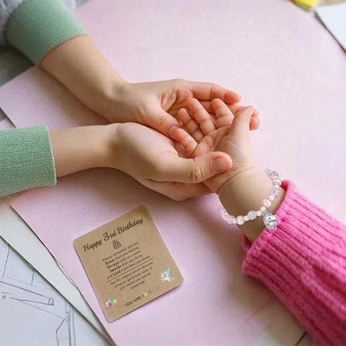 Vista 2 de HGDEER Regalos de cumpleaños de unicornio para niñas, pulsera ajustable de unicornio con perlas rosas para niñas, hija, nieta, sobrina