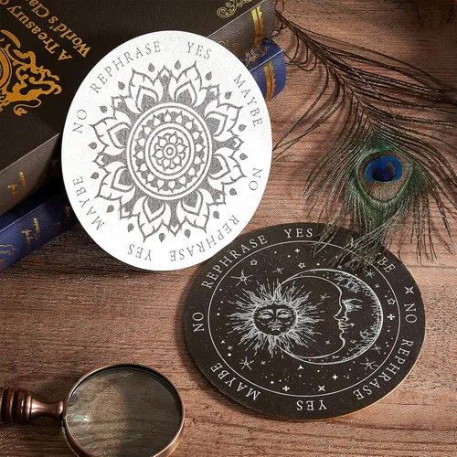 Vista 5 de Juego de 8 tablas de péndulo de 6 pulgadas para adivinación, tablero de madera de doble cara, juego de bruja de mensaje metafísico de adivinación