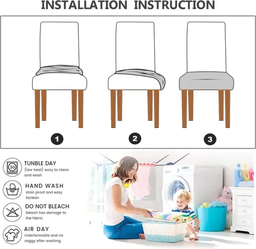 Vista 3 de LANSHENG Stretch Seat Covers for Dining Room, Jacquard Dining Chair Seat Protectors Removable Washable Waterproof Kitchen Chair Slipcovers Set of 4