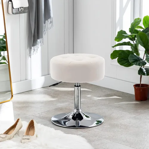 Vista 2 de DUHOME Taburete de tocador de cuero PU taburete de maquillaje silla de tocador altura ajustable taburete giratorio redondo otomano blanco