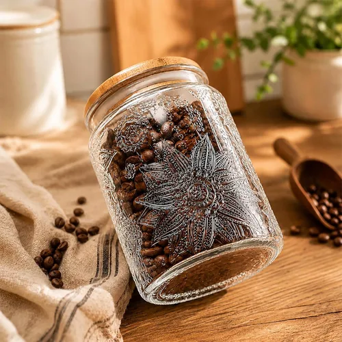 Vista 10 de Custde Tarros de almacenamiento de vidrio con tapa hermética, recipiente de 35 onzas para encimera de cocina con tapa de bambú, azúcar morena