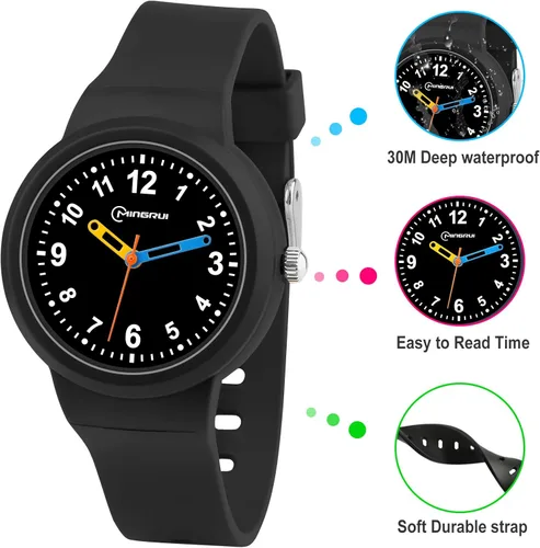 Vista 3 de Reloj analógico para niños, para niñas, niños, impermeable, para aprendizaje, fácil de leer, reloj de pulsera para niños