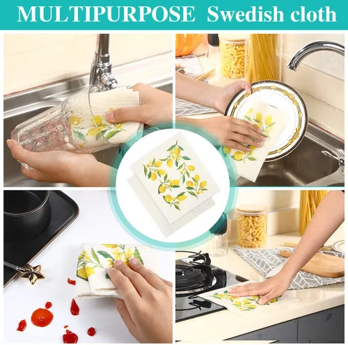 Vista 4 de Boao Juego de 6 paños de limpieza de limón para cocina, paños de limpieza, paños absorbentes sin olor, reutilizables, para cocina, manos, paños