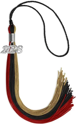 Vista 56 de Endea Graduation Borla de triple color con gota de fecha plateada (negro/dorado/granate, 2020)