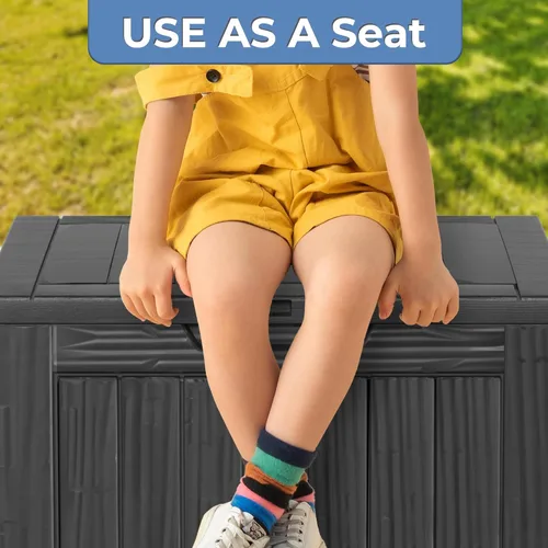 Vista 5 de Caja de almacenamiento para exteriores de 35 galones, caja de resina impermeable y con cierre para terraza, grande, contenedor de almacenamiento