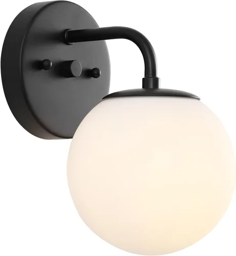 Vista 10 de JONATHAN Y Lámpara de pared moderna con diseño de globo dorado de 15 pulgadas para baño, pantalla de vidrio esmerilado blanco, lámpara de pared
