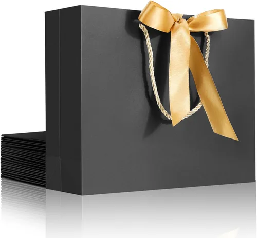 Vista 12 de EUSOAR Bolsas de regalo de papel con asas, 3 bolsas de papel kraft negras de agradecimiento de 10.6 x 3.1 x 8.3 pulgadas, con asa de lazo de cinta