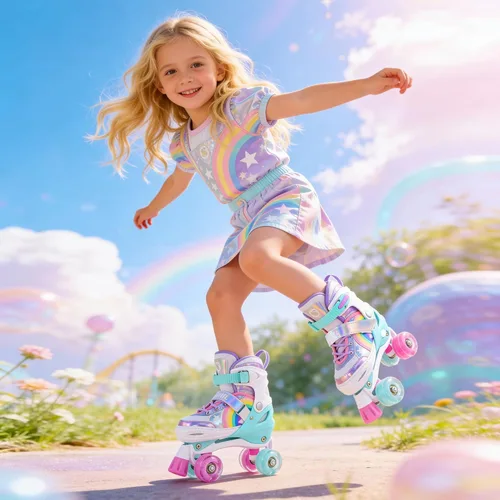 Vista 9 de Patines de ruedas para niñas con lunares, color blanco, S