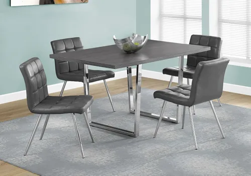 Vista 8 de Mesa de comedor, 60.0 in rectangular, cocina, comedor, laminado gris, metal cromado, contemporáneo, moderno YM414