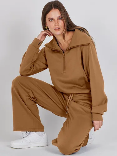 Vista 7 de ANRABESS Women 2 Piece Outfits Sweatsuit Set 2023 Fall Oversized Half Zip Sweatshirt Wide Leg Sweatpant Lounge Set Tracksuit