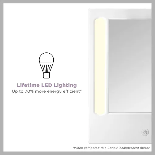 Vista 5 de Conair Espejo de maquillaje iluminado con aumento de punto 5X, espejo de tocador LED, espejo de aumento 1X/5X, espejo de mesa, con cable en blanco