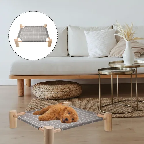 Vista 7 de PRETYZOOM Raised Dog Bed Portable Small Pets Camp Bed Detachable Washable Wooden Rack for Cats and Dogs
