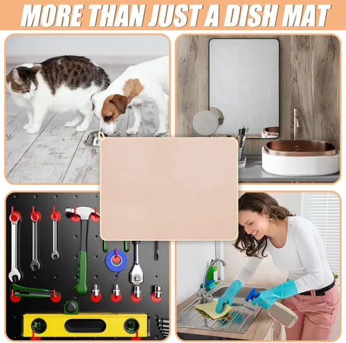 Vista 6 de Hushee Paquete de 2 tapetes extra grandes para secar platos, de microfibra, absorbentes, para secado de platos, tapetes escurridor de platos de gran