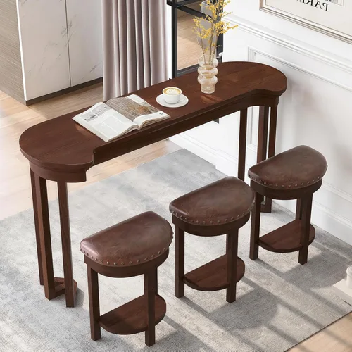 LKTART Juego de mesa y sillas de bar, moderna mesa de sofá retro con taburetes, juego de mesa consola detrás del sofá, patas y separadores de madera