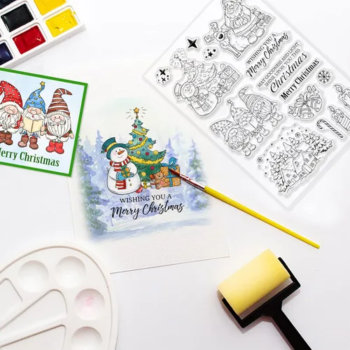 Vista 4 de ORIGACH Sellos transparentes de gnomo de Navidad, sellos de silicona reutilizables de gnomo de Navidad para hacer tarjetas navideñas, álbumes