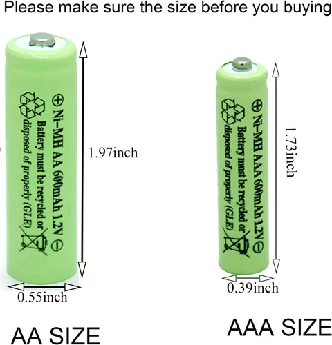 Vista 5 de Pilas de luz solar AAA Triple A NIMH 600mAh 1.2V recargables para luces de jardín remotos ratones (12 unidades)