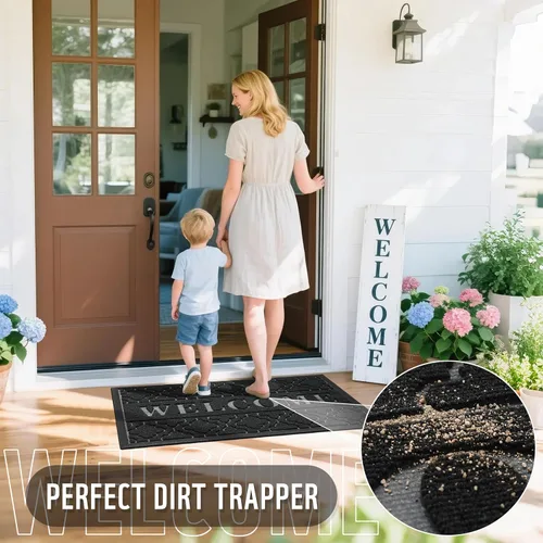 Vista 4 de Yimobra - Tapete de bienvenida impermeable y antideslizante para interiores y exteriores, resistente, para todo tipo de clima, bajo perfil